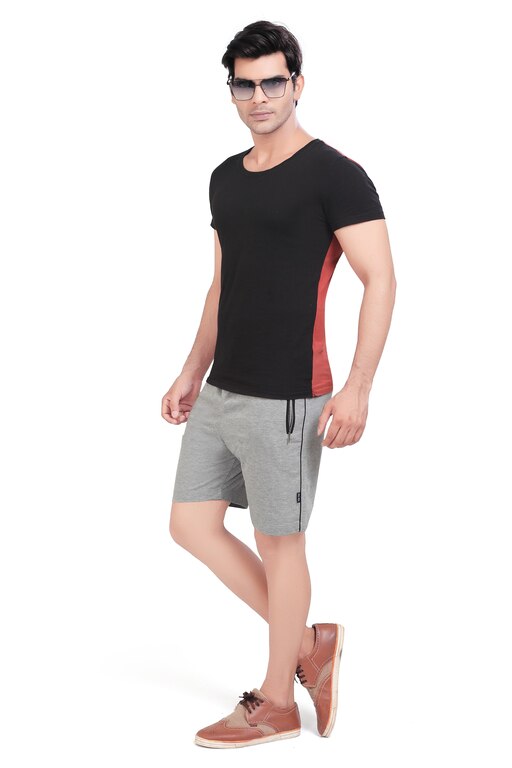 Cotton Mid Rise Shorts With Insert Pocket For Men (L, Grey Melange)